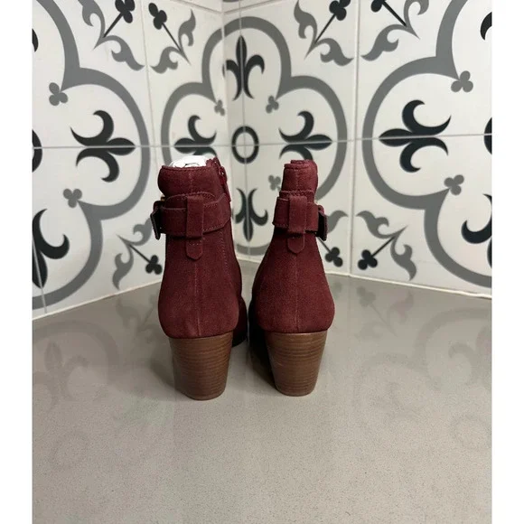 Diba Women’s Maroon Faux Suede Heeled Boots w/ Buckle Size 5 New - Picture 5 of 7